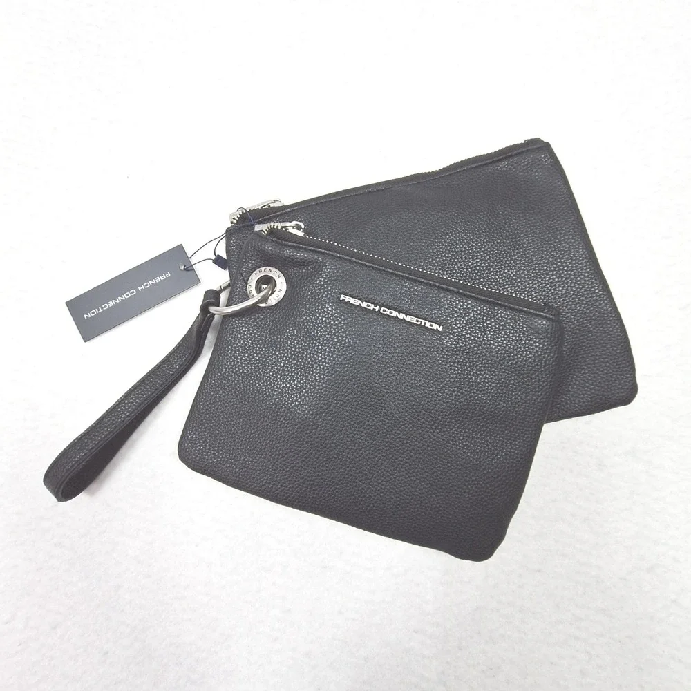 French Connection Wristlet Womens OS Black Lara‎ Pebble Double Slim Pouches NWT